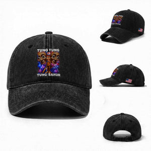 Tung Tung Sahur Italian Brainrot 4th Of July Meme Washed Cotton Baseball Cap