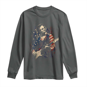 Abraham Lincoln Playing Guitar 4th of July Long Sleeve Shirt TS14 Dark Heather Print Your Wear