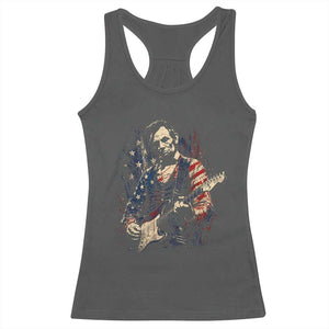 Abraham Lincoln Playing Guitar 4th of July Racerback Tank Top TS14 Dark Heather Print Your Wear