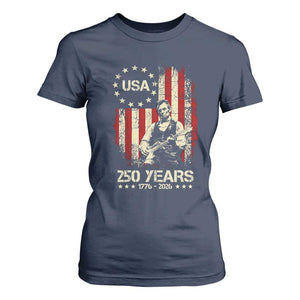 America's 250th Abraham Lincoln Playing Guitar T Shirt For Women TS14 Navy Print Your Wear