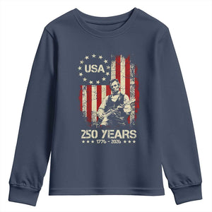 America's 250th Abraham Lincoln Playing Guitar Youth Sweatshirt TS14 Navy Print Your Wear