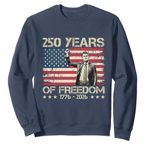 America 250 Years Sweatshirt Charlie Kirk American Flag Freedom TS14 Navy Print Your Wear