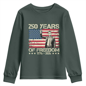 America 250 Years Youth Sweatshirt Charlie Kirk American Flag Freedom TS14 Dark Forest Green Print Your Wear