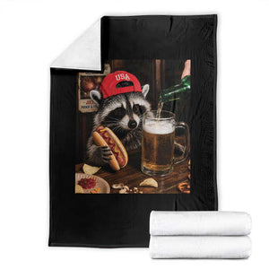 Patriotic USA Raccoon Drinking Beer Throw Blanket 4th of July Meme