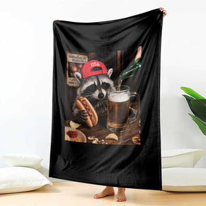 Patriotic USA Raccoon Drinking Beer Throw Blanket 4th of July Meme