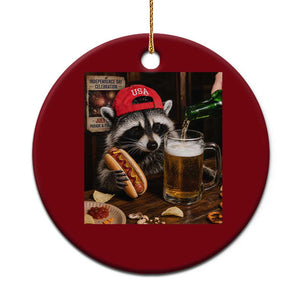 Patriotic USA Raccoon Drinking Beer Ceramic Ornament 4th of July Meme