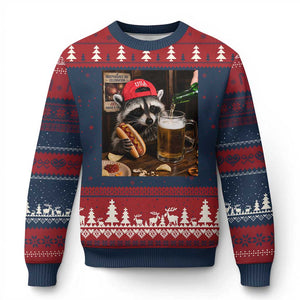 Patriotic USA Raccoon Drinking Beer Ugly Christmas Sweater 4th of July Meme