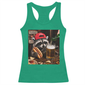 Patriotic USA Raccoon Drinking Beer Racerback Tank Top 4th of July Meme