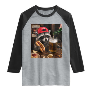 Patriotic USA Raccoon Drinking Beer Raglan Shirt 4th of July Meme
