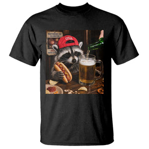 Patriotic USA Raccoon Drinking Beer T Shirt 4th of July Meme