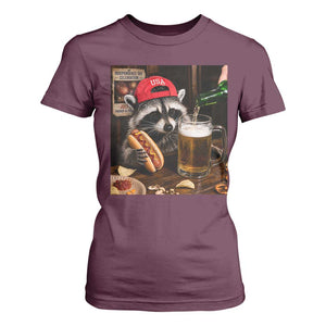 Patriotic USA Raccoon Drinking Beer T Shirt For Women 4th of July Meme