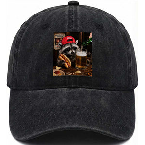 Patriotic USA Raccoon Drinking Beer Washed Cotton Baseball Cap 4th of July Meme