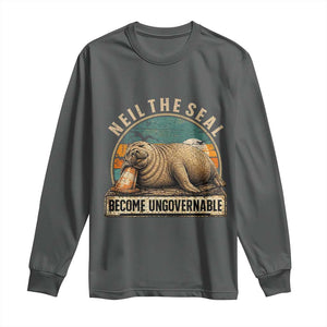 Neil The Seal Become Ungovernable Long Sleeve Shirt Funny Elephant Seal Meme TS14 Dark Heather Print Your Wear