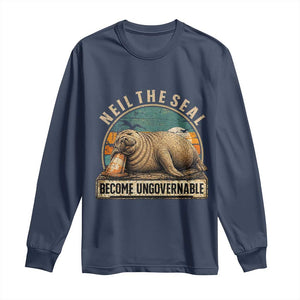 Neil The Seal Become Ungovernable Long Sleeve Shirt Funny Elephant Seal Meme TS14 Navy Print Your Wear