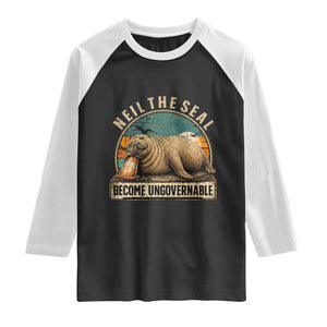 Neil The Seal Become Ungovernable Raglan Shirt Funny Elephant Seal Meme TS14 Black White Print Your Wear