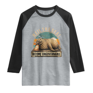 Neil The Seal Become Ungovernable Raglan Shirt Funny Elephant Seal Meme TS14 Heather Gray Black Print Your Wear