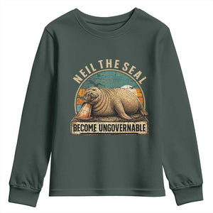 Neil The Seal Become Ungovernable Youth Sweatshirt Funny Elephant Seal Meme TS14 Dark Forest Green Print Your Wear