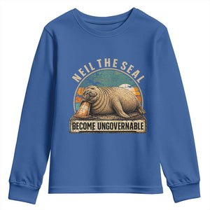 Neil The Seal Become Ungovernable Youth Sweatshirt Funny Elephant Seal Meme TS14 Royal Blue Print Your Wear