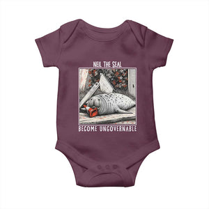 Neil The Seal Become Ungovernable Baby Onesie Vintage Elephant Seal Animal Meme TS14 Maroon Print Your Wear