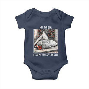 Neil The Seal Become Ungovernable Baby Onesie Vintage Elephant Seal Animal Meme TS14 Navy Print Your Wear