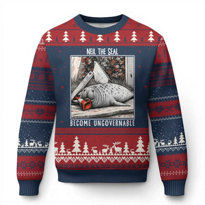 Neil The Seal Become Ungovernable Ugly Christmas Sweater Vintage Elephant Seal Animal Meme TS14 Navy Red Print Your Wear