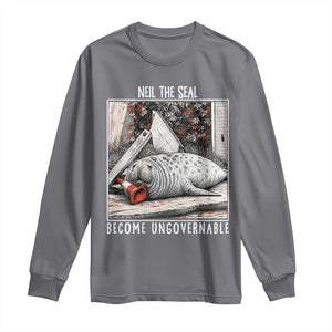 Neil The Seal Become Ungovernable Long Sleeve Shirt Vintage Elephant Seal Animal Meme TS14 Charcoal Print Your Wear