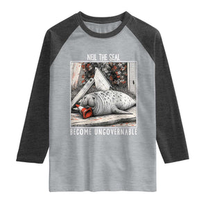Neil The Seal Become Ungovernable Raglan Shirt Vintage Elephant Seal Animal Meme TS14 Heather Gray Heather Charcoal Print Your Wear
