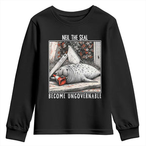 Neil The Seal Become Ungovernable Youth Sweatshirt Vintage Elephant Seal Animal Meme TS14 Black Print Your Wear