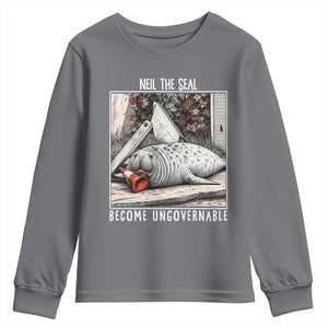 Neil The Seal Become Ungovernable Youth Sweatshirt Vintage Elephant Seal Animal Meme TS14 Charcoal Print Your Wear