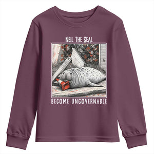 Neil The Seal Become Ungovernable Youth Sweatshirt Vintage Elephant Seal Animal Meme TS14 Maroon Print Your Wear