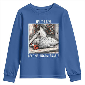 Neil The Seal Become Ungovernable Youth Sweatshirt Vintage Elephant Seal Animal Meme TS14 Royal Blue Print Your Wear
