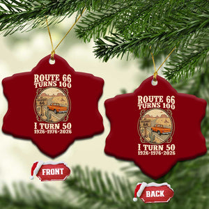 Highway 66 Turn 100 I Turn 50 Ceramic Ornament Vintage 100 Years 100 Year Centennial Anniversary Souvenir 1926-2026 TS14 Print Your Wear
