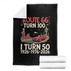 Highway 66 Turn 100 I Turn 50 Throw Blanket Vintage 1976 Road Sign Classic Muscle Car Lover 50 Year Old Gift TS14 Black Print Your Wear