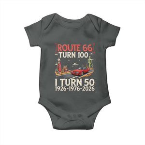 Highway 66 Turn 100 I Turn 50 Baby Onesie Vintage 1976 Road Sign Classic Muscle Car Lover 50 Year Old Gift TS14 Dark Heather Print Your Wear