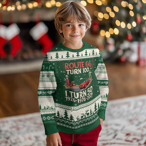 Highway 66 Turn 100 I Turn 50 Ugly Christmas Sweater Vintage 1976 Road Sign Classic Muscle Car Lover 50 Year Old Gift TS14 Forest Green Beige Print Your Wear