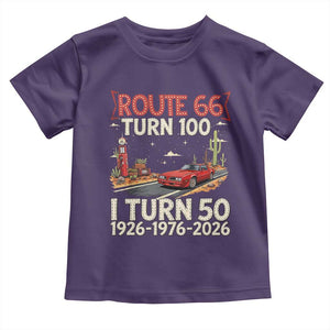 Highway 66 Turn 100 I Turn 50 Toddler T Shirt Vintage 1976 Road Sign Classic Muscle Car Lover 50 Year Old Gift TS14 Purple Print Your Wear