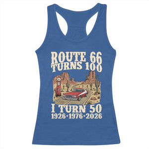 Highway 66 Turn 100 I Turn 50 Racerback Tank Top Vintage 1976 Road Sign American Muscle Car Lover 50 Year Old Gift TS14 Royal Blue Print Your Wear