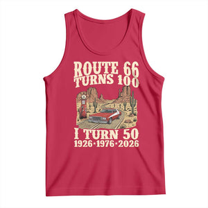 Highway 66 Turn 100 I Turn 50 Tank Top Vintage 1976 Road Sign American Muscle Car Lover 50 Year Old Gift TS14 Red Print Your Wear
