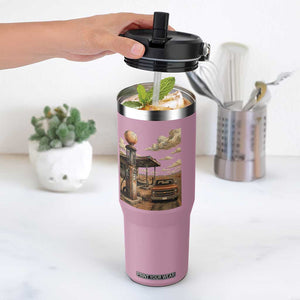 Highway 66 Classic Gas Pump Desert Classic Pickup Truck Car Lover Flip Straw Tumbler TS14 One Size: 30 oz Light Pink Print Your Wear