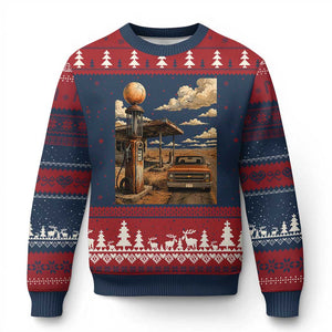 Highway 66 Classic Gas Pump Desert Classic Pickup Truck Car Lover Ugly Christmas Sweater TS14 Navy Red Print Your Wear