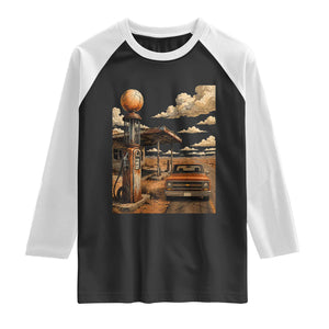Highway 66 Classic Gas Pump Desert Classic Pickup Truck Car Lover Raglan Shirt TS14 Black White Print Your Wear