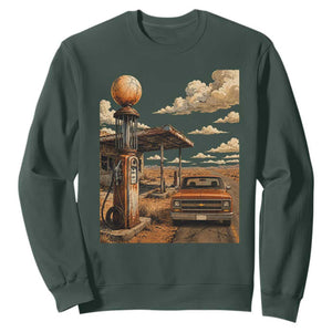 Highway 66 Classic Gas Pump Desert Classic Pickup Truck Car Lover Sweatshirt TS14 Dark Forest Green Print Your Wear