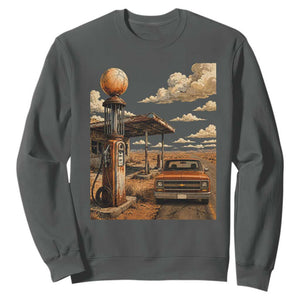 Highway 66 Classic Gas Pump Desert Classic Pickup Truck Car Lover Sweatshirt TS14 Dark Heather Print Your Wear