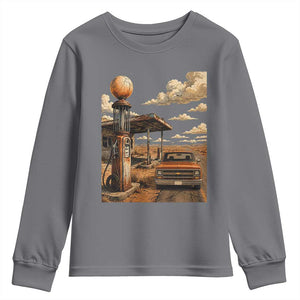 Highway 66 Classic Gas Pump Desert Classic Pickup Truck Car Lover Youth Sweatshirt TS14 Charcoal Print Your Wear