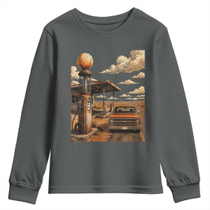 Highway 66 Classic Gas Pump Desert Classic Pickup Truck Car Lover Youth Sweatshirt TS14 Dark Heather Print Your Wear