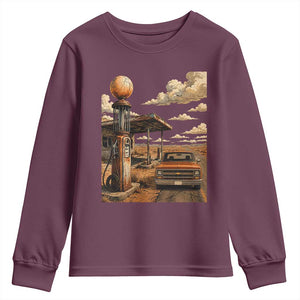 Highway 66 Classic Gas Pump Desert Classic Pickup Truck Car Lover Youth Sweatshirt TS14 Maroon Print Your Wear