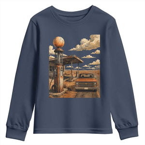 Highway 66 Classic Gas Pump Desert Classic Pickup Truck Car Lover Youth Sweatshirt TS14 Navy Print Your Wear
