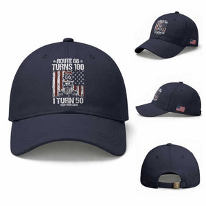 Highway 66 Turn 100 I Turn 50 Baseball Cap Vintage 1976 America Road Sign America Antique Car Lover 50 Year Old Gift TS14 Baseball Cap Universal Fit Navy Print Your Wear