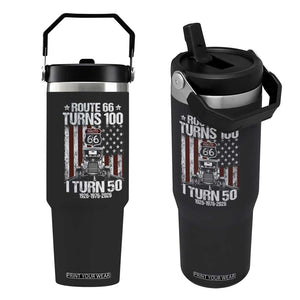 Highway 66 Turn 100 I Turn 50 Flip Straw Tumbler Vintage 1976 America Road Sign America Antique Car Lover 50 Year Old Gift TS14 One Size: 30 oz Black Print Your Wear