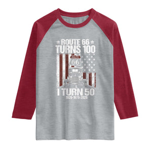 Highway 66 Turn 100 I Turn 50 Raglan Shirt Vintage 1976 America Road Sign America Antique Car Lover 50 Year Old Gift TS14 Heather Gray Heather Red Print Your Wear